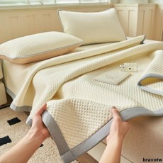 可摺疊冰豆豆涼席三件套，夏季涼感透氣可水洗，宿舍家用折疊空調軟席子, A類/冰豆豆-灰色【床鋪款】,150/200cm/涼席+枕套2只