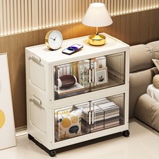 透明門板滑輪收納櫃，可疊加多功能儲物櫃，客廳臥室適用, 透明灰