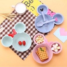 귀여운 유아 어린이 캐릭터 식기세트 이유식, 1세트, 식기+포크+숟가락, 민트