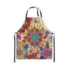 Castle Fairy 보헤미안 플라워 셰프 앞치마 이국적인 꽃무늬 앞치마 78.7cm x 66cm31인치 26인치 레트로 러스틱 스타일 주방 요리 베이킹 페인팅 원예, 베이지 옐로우