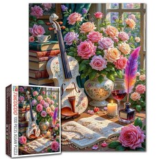 성인용 꽃 기타 직소 퍼즐 스터디 룸 성인용 1000피스 퍼즐 빈티지 책 식물 아트 1000피스 직소 퍼즐 가족 게임용, 기타 13