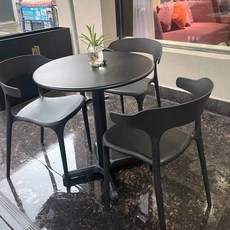 포리움 야장테이블 야외가구 야장테이블세트 야장, 1개, 블랙 의자 3개 + 70cm 기둥 탄소강 원형