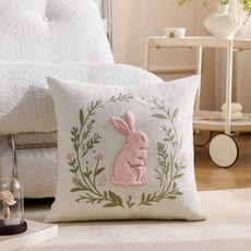 北歐輕奢風刺繡抱枕套 床頭睡覺可愛靠墊 客廳沙發愛心抱枕, 粉紅毛兔子,45*45（含芯）