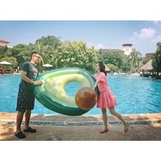 成人大型充氣浮排 仙人掌酪梨貝殼造型 加厚PVC材質泳圈, 1個, (BB2)酪梨加果核加厚160cm, 圖片色