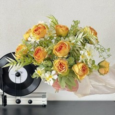 수국 알륨 조화 인테리어 부쉬 다발 장식 꽃 촬영 컬러, 마그 모란 오렌지 옐로우 3송이