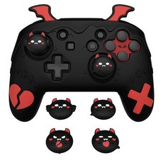 PlayVital Gothic Imp Series Cute Silicone Case for Nintendo Switch Pro Controller with 4 Thumb Gri, Black