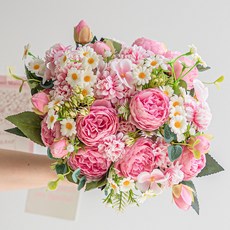 화예원 성묘 조화 꽃다발 생화같은 데이지 카네이션 산소 꽃 납골당 미니 꽃다발, 2개, 핑크