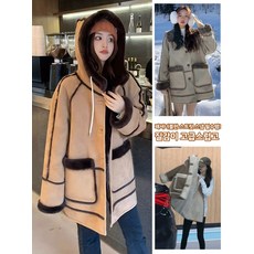 1/1+1 램스울 루즈핏 배색 후드 코트 램스울 루즈핏 후드 코트 후드 코트 스웨이드 S-2XL