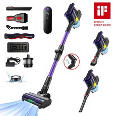 [국내발송] RichMagic 차이슨 22000pa 브러시리스 BLDC 무선청소기 다기능 휴대용 청소기 LED 배터리 잔량 단계 디스플레이접이식 흡입관 설계 듀얼 회전 브러시 세트, 자주색, VC033