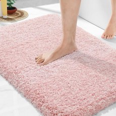 Yimobra 욕실 러그 미끄럼 방지 세탁 가능 울트라 소프트 및 수분 흡수 매트 외부의 플러시 푹신한 샤워 바닥/싱크대용 극세사 두꺼운 61x43.2cm(24x17인치), 라이트 핑크와 화이트