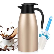 Vermida 2.9L(68온스) 보온 커피 카라페 2리터 스테인리스 스틸 차용 이중벽 진공 단열 피처 티 포트 12시간 뜨겁게 유지 블랙 308385 8763047278, 골드