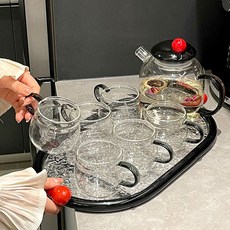 ins風玻璃冷水壺水具套裝帶托盤水壺水杯組合大容量伴手禮盒置物架收納架居家收納桌面收納陳列架儲物架居家生活好物, 糖心玻璃壺,杯子300ml 壺1200ml, 1個