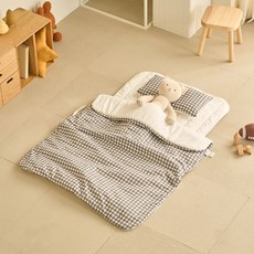 무럭무럭 도톰 포근 체크 낮잠이불 풀세트, 몽실그레이