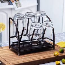 DFMEI 創意桌面鐵藝杯架家用威士忌馬克杯玻璃杯收納架杯架倒掛杯架托盤, 1個, YZ-1201P-古銅色-【含內盒】:如圖