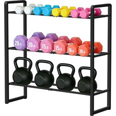 LOFTTEY 3단 조절식 덤벨 랙 330파운드 용량의 금속 무게 저장 케틀벨 및 무료 무게를 위한 공간 절약형 홈 짐 보관함 스탠드 전용