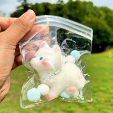 亮燈貓爪捏捏樂 解壓玩具 超軟泥感食玩 減壓玩具, 植絨小白貓【pvc袋】, 1個