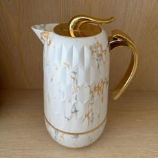 엔틱 실버 주전자 디자인 럭셔리 앤틱 다기 차 수공예, 1개, 1L, 마블 화이트 보온병 B