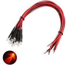 5V 3파이 레드 라운드 와이어 케이블 LED DIY 전자 실험 학교 교육 제작 실습 부품 조명 과학, 10개