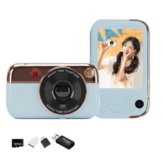 MOKiN 6400W 초고화질 레트로 미니 디지털 카메라 셀카 동영상 촬영용+ 64G sd카드 + 리더기 Y08 세트, 라이트블루 라이트블루