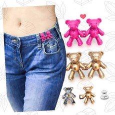 곰인형 브로치 허리밴드 조절 단추 매직클립 데님 액세서리, 1개, 레드