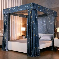 宮廷蚊帳遮光牀簾一體式家用雙人臥室簡約公主保暖全封閉牀幔雙層, 星月（杆+簾）送風扇杆,1.2米寬  2.0米長