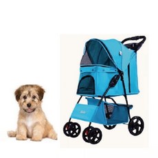 【彬彬小舖】台灣現貨 新一代寵物手推車 三輪/四輪 一鍵折疊 寵物推車 狗貓推車 出行用品 寵物車 外出包 狗籠 提籠, 1個, 寵物推車四輪-淺藍色