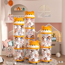 강아지 투명 인형 정리함 원통 보관함 장난감 대용량 이동식, 1개, 오렌지