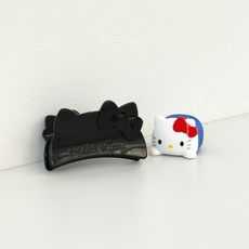 일본정품 헬로키티 리본 집게핀 무광 블랙 헤어집게, 1개