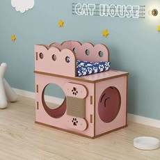 원목 박스 나무 고양이 캣타워 사각 스크래치보드 터널 숨숨집, I. 분홍색 길이 40cm, A. 모든 사이즈에 맞습니다