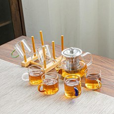 내열유리 우드핸들 거름망 내장 원터치 티메이커 겸용, ., 1L, 6개 6가지 색상 홀더