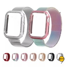 鑲鑽PC硬殼 金屬磁吸錶帶 Apple Watch, 銀色,42mm（S11/S10）通用, 1個