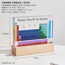 주기율표 과학 원소기호 표본 투명 베이스 화학 주기율 교육용, 컬러 150x114x20MM 영어+나무베이스