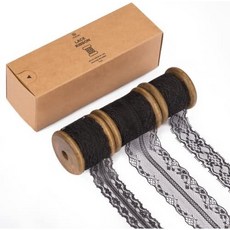 비탈리자트 화이트 레이스 리본 재봉 원단 3롤 플로럴 트림 15야드 나무 스풀 포함 선물 포장 결혼식 초대장 생일 장식 헤어 보우 부케 공예품, Black