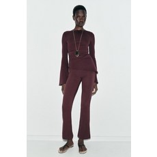 자라 zara 인터록 긴소매 탑 - 와인 2335/166/660113140