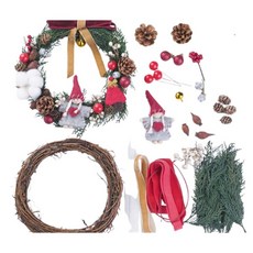 DIY植物花環材料包，聖誕節慶裝飾，手作藤圈花材組，創意花藝材料包, F圓花環(附膠條)KA01