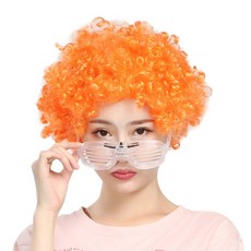 뽀글이 파티 가발 아줌마 파마머리 코스프레 파마가발 빨강 노랑 파랑 금발 검정 가발, 1개, 오렌지