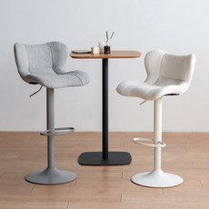 [체어팩토리] 패브릭 부클레 높이조절 회전바텐 아일랜드 홈바의자 립스바텐, 1개, 화이트