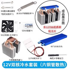 【台灣出貨】半導體冷水機熱管散冷 設備12V制冷片魚缸水族空調扇水冷致冷系統, 12V雙核冷水（六銅管） 含制冷片, 1個