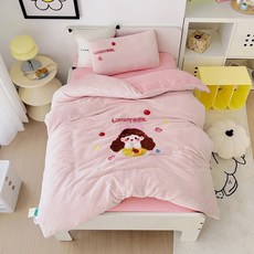 可愛卡通童趣兒童牛奶絨三件套，柔軟保暖，適合幼稚園及宿舍午睡, 太空人【A類母嬰牛奶絨】,120*150牛奶絨單被套