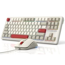사무용 유선 기계식 키보드 마우스 세트 컴퓨터 입력장치 M87, M87빈티지베이지