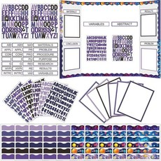 2 129피스 Planet Space Science Fair 보드 용품 자체 접착 과학 박람회 프로젝트 제목 자막 프레젠테이션 게시판 테두리 글자 스티커 스캘럽 포함 교실, 129피스 보헤미안 과학 박람회 보드 용품, 자체 접착