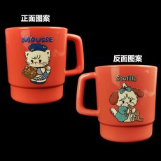 Mikko米科米扣 雙麵萌趣食品級水盃 漱口牛奶咖啡可愛卡通防燙兒童, 1個, M+S畵麵紅色款1個