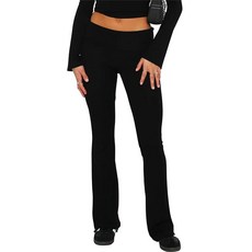 Luckinbaby 여성용 플레어 스키니 팬츠 폴드 오버 레깅스 스트레치 부츠컷 벨 하의 슬림핏 요가 팬츠 Y2k 조거 베이직 라이트 그레이, Medium, 베이직 블랙