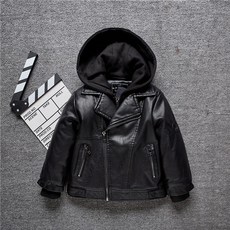 아동 가을 겨울 플리스 안감 후드 가죽 재킷