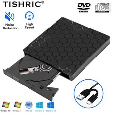 TISHRIC PC 데스크탑 컴퓨터용 USB 외장 CD 리더 CD-ROM DVD 드라이브 USB3.0 USB2.0 C타입 플레이어, 01 USB2.0, 1) Black, 1) Black