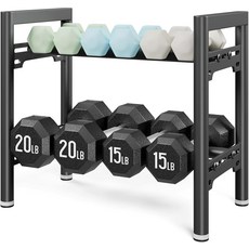 업그레이드된 덤벨 랙 600LBS 홈 체육관용 250LBS 헤비 듀티 웨이트 및 케틀벨 정리용 전용, 2 Tier