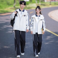 男女款連帽風衣運動套裝，學生班服兩三件套，簡約學院風外套褲裝