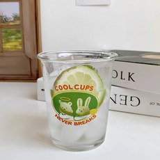 레터링 리유저블 컵 아침컵 우유컵 알파벳 프린트 강화 투명 유리컵 320ml, 4개, 4개