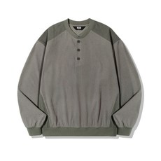 TRILLION 와플 배색 헨리넥 맨투맨_카키