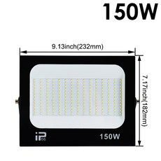 LED 홍수 빛 스포트라이트 AC220V 100W 200W IP66 방수 블랙 쉘 정원 거리 게이트 벽 투광 조명, 150W, 쿨화이트(5500-7000K)